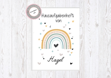 zauberhaftes Schulheft Umschlag Regenbogen Hausaufgabenheft in seperater Hochwertiger Hülle Einschulung Schulkind von Lüttentüddel®